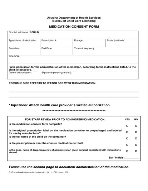 Medication Consent Form Arizona Free Download