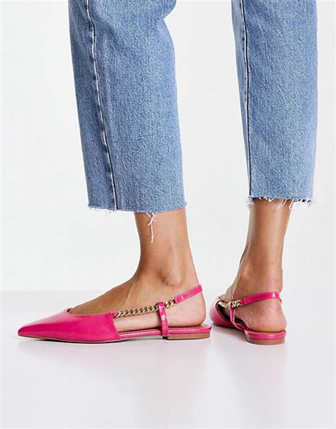 Asos Design Limitless Pointed Chain Ballet Flats In Pink Asos