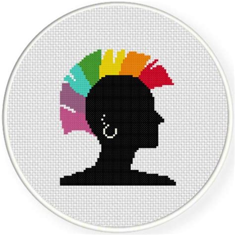 80x60 size (with 14 count aida fabric): Charts Club Members Only: Rainbow Head Punk Cross Stitch ...