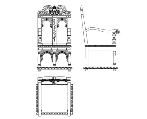 Classical Armchair All Side Elevation Cad Block Details Dwg File Cadbull