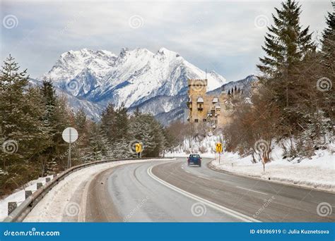 The Snowy Road In Austrian Alps Stock Image Image Of Building Point