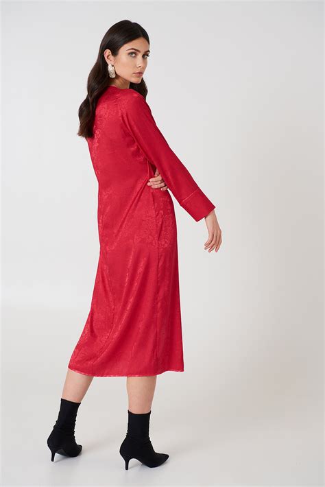 Wrapped Jacquard Satin Dress Red Na