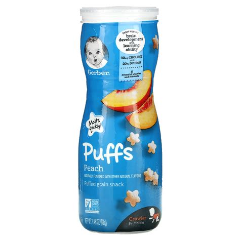 Gerber Puffs Cereal Snack Peach 8 Months148 Oz 42 G Kyno Baby