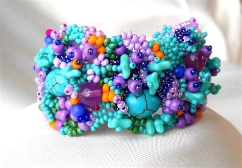 Beaded Jewelry Freeform Peyote Cuff Bracelet Turquoise