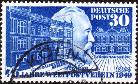 Briefmarken kaufen können sie in jeder postfiliale oder online und diese sogar individuell gestalten. Deutsche Post, 1949, 75 Jahre Weltpostverein - 30 Pf ...