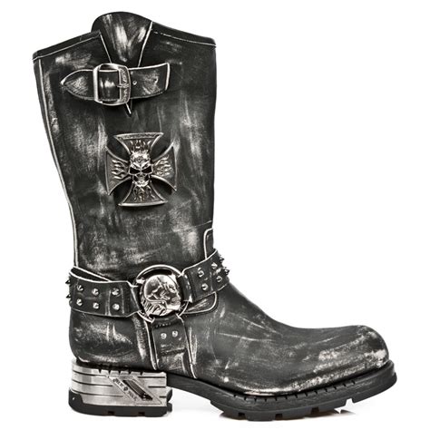 Vintage Rub Leather Motorcycle Boots W Iron Cross