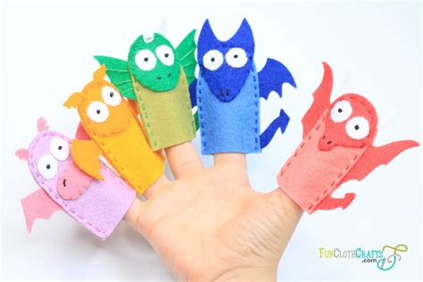 5 Adorable Dragon Finger Puppets With Pdf Pattern Fun Cloth Crafts