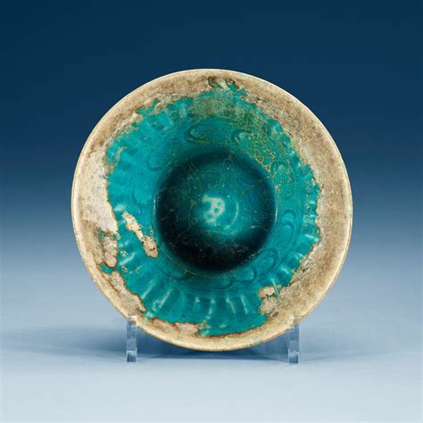 Bowl Pottery Turquoise Glaze Persia 13th Century Probably Kashan