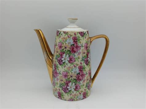 Vintage Ceramic Coffee Pot Marked Foreign Floral Design Etsy