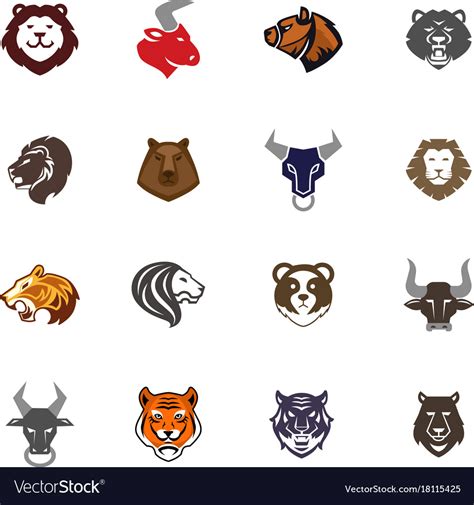 Wild Animals Head Logo Badges Labels Design Face Vector Image