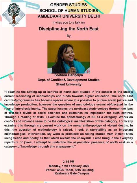 Invites Talk On Discipline Ing The North East By Dr Soibam Haripriya