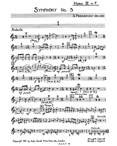Symphony No 5 In B Flat Op 100 Horn 3 In F Sheet Music By Sergei Prokofiev Nkoda