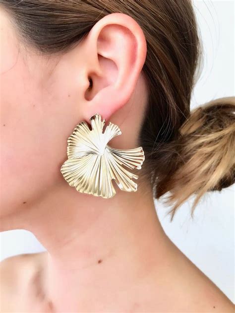 Ginkgo Leaf Earrings Gold Flower Earrings Bohemian Earrings Etsy In