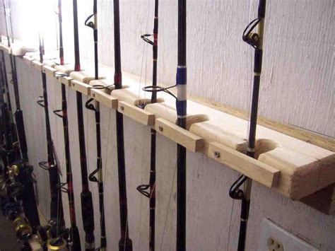 Wall Mount Wooden Fishing Rod Holder Rack Garage Storage Storage