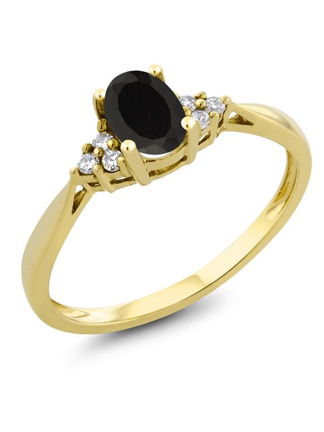 Gem Stone King 14k Yellow Gold Black Onyx And Diamond Women Engagement