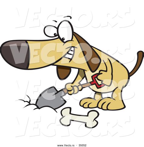 Vector Of A Smiling Cartoon Dog Digging A Hole For A Bone By Toonaday
