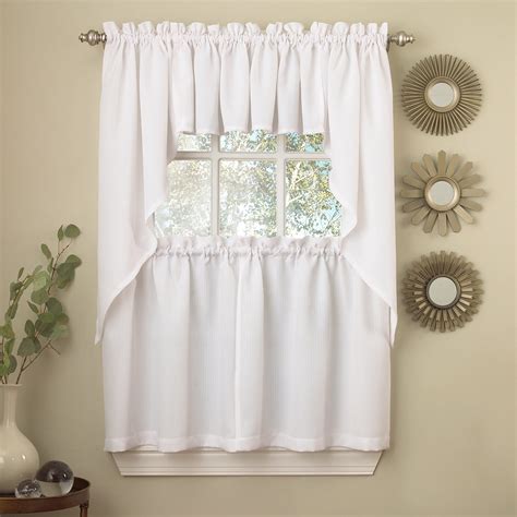 Ribcord Kitchen Curtains Solid Opaque 24 Tier Valance And Swag Set