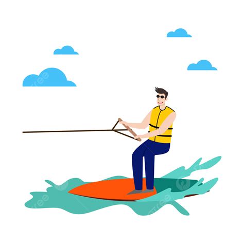 Water Ski Clipart Vector Water Skiing Male Surfing Yellow Cartoon