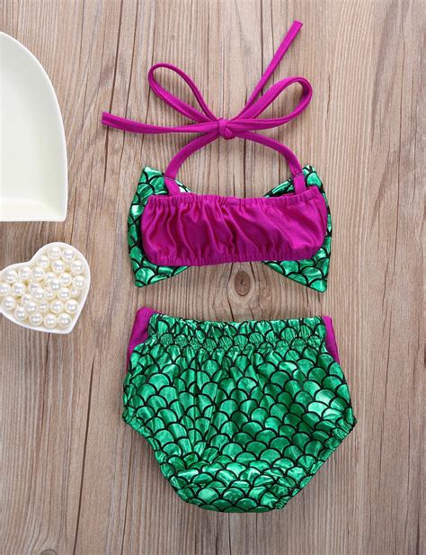 Newborn Baby Girls Mermaid Bowknot Bikini Set Swimwear Swimsuit Bathing