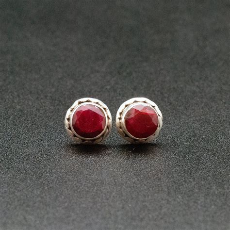 Red Ruby Stud Earrings Men Or Women Sterling Silver Small Etsy Ruby