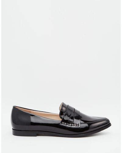 Daisy Street Patent Pointed Toe Loafer Flat Shoes In Black Lyst