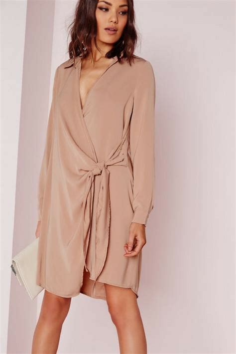 With Long Sleeve And Wrap Tie Front Details This Nude Dress Will Ensure