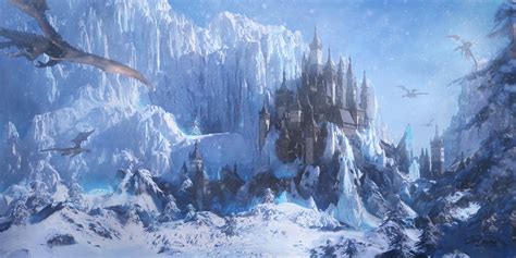 Ice Trees Castle Mountains Digital Art Cliff Arthur Yuan Snow
