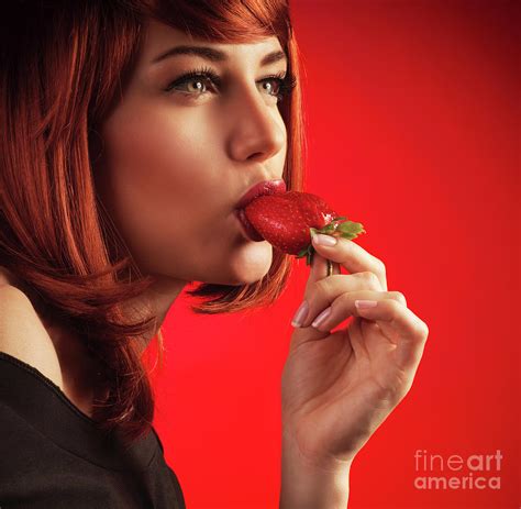 Sexy Woman Eating Strawberry Photograph By Anna Om Fine Art America