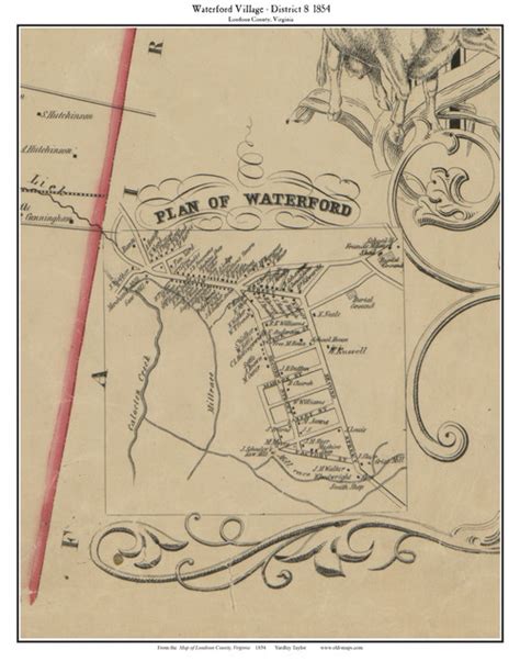 Waterford Village Loudoun County Virginia 1854 Old Town Map Custom