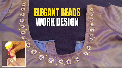 Simple And Elegant Beads Work Design On Blouse With Liquid Embroidery