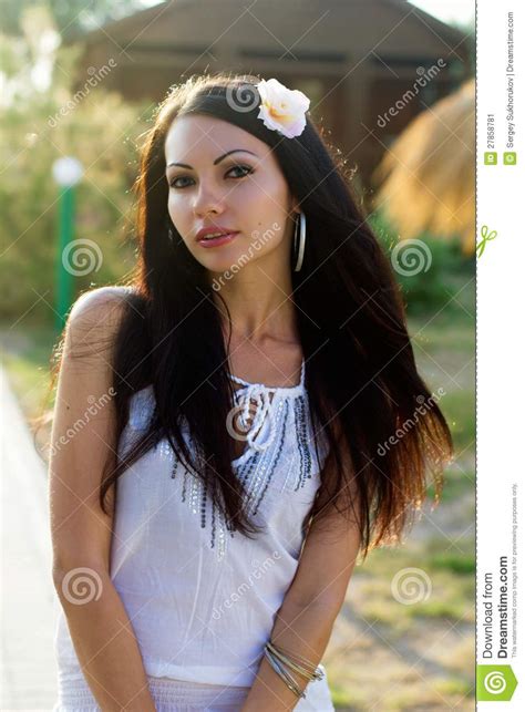 Lovely Young Brunette Outdoors Stock Image Image Of Black Dress 27858781