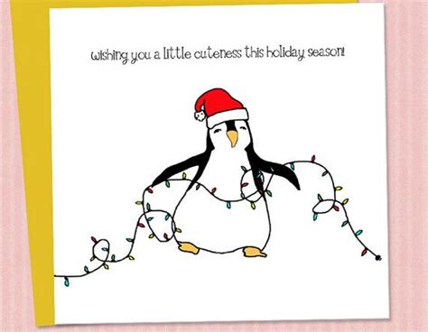 Cute Christmas Card Penguin With Lights Christmas By Danaspaperie