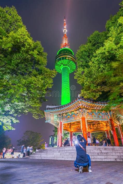 Scenic Most Beautiful Night On Mount Namsan N Seoul Tower South Stock