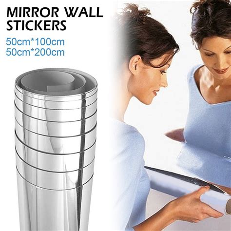 Room Bathroom Mirror Wall Stickers Film Mirror Self Adhesive Stick Wall Decoration 50x100cm