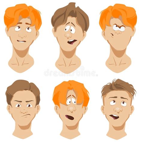 Set Of Human Faces Man Facial Expressions Funny Cartoon Heads Stock