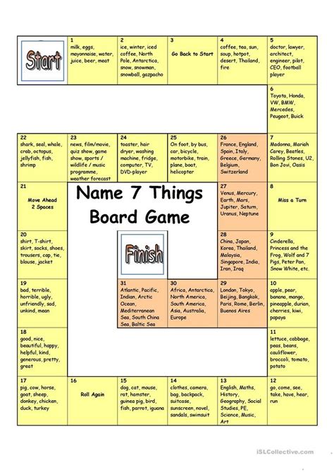 Board Game Name 3 Things Hard Worksheet Free Esl Printable