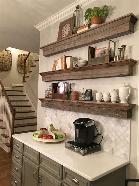 Coffee stations can be decorated any way you want, but a rustic or shabby chic theme sure does look adorable! cool nice nice nice awesome Floating Barnwood shelves ...