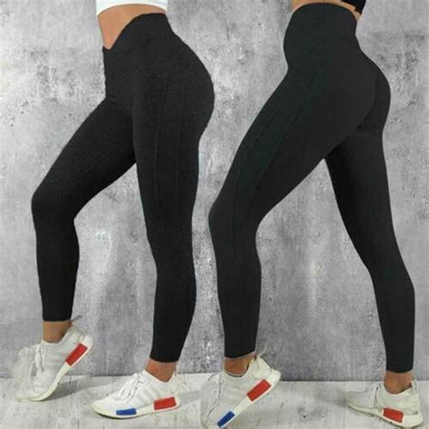 damen yoga mit tasche leggings push up gym hosen sporthose hohe taille leggins ebay