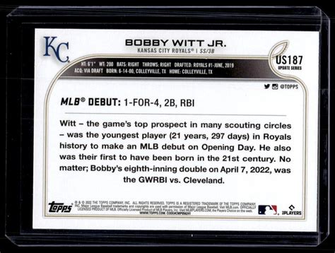 2022 Topps Update Bobby Witt Jr Rc Kansas City Royals Us187 Ebay