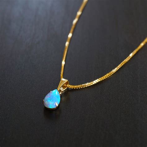 K Gold Necklace Opal Necklace Solid Gold Necklace Opal Etsy