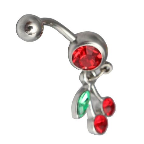 Rhinestone Red Cherry Navel Belly Button Ring Piercing Body Jewelry