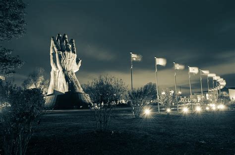 Tulsa Oru Praying Hands And Avenue Of Flags Sepia Photograph By