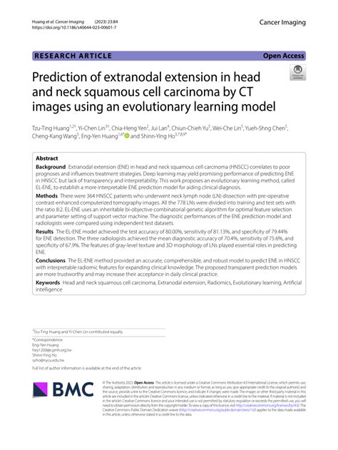 Pdf Prediction Of Extranodal Extension In Head And Neck Squamous Cell