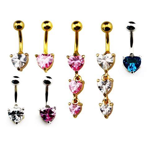 Pcs Surgical Steel Prong Set Zircon Heart Navel Belly Button Rings