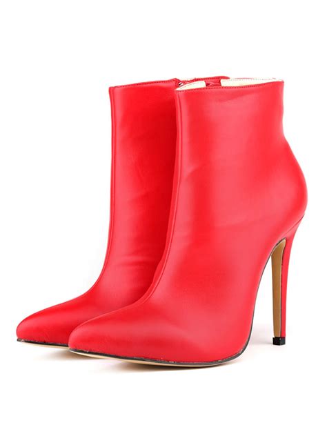 Women Ankle Boots Red Pointed Toe Stiletto Heel Zip Up Booties High