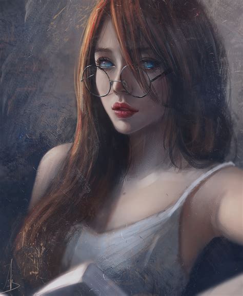 Redhead Blue Eyes Women With Glasses Long Hair Trungbui Artwork