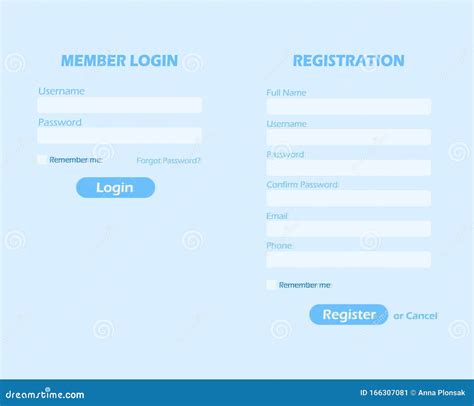 Login And Registration Page Member Login And Registration Form Stock