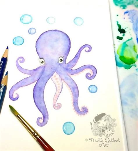 Octopus Art Print Under The Sea Nursery Art Decor Whimsical Octopus Watercolor Painting