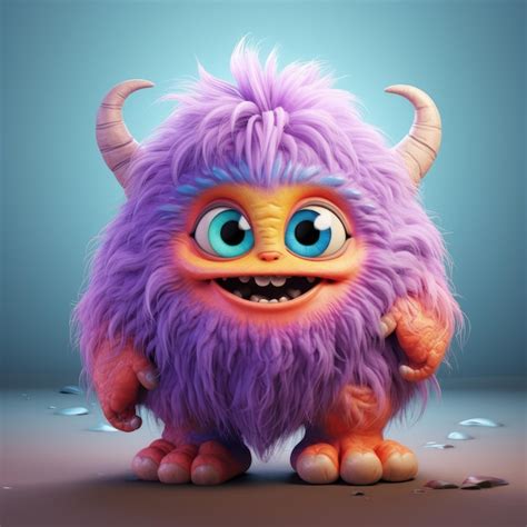 premium ai image fluffy little 3d monster cartoon art cute innocent generative ai