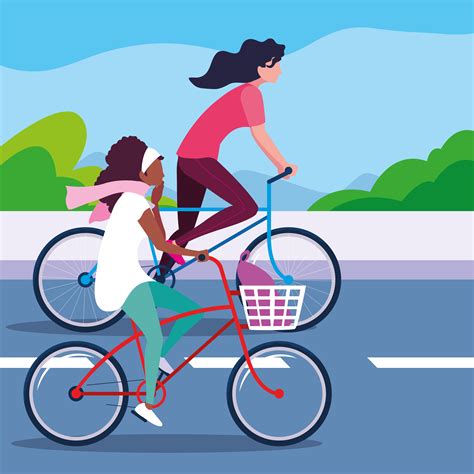 Young Women Riding Bike In The Road 661627 Vector Art At Vecteezy